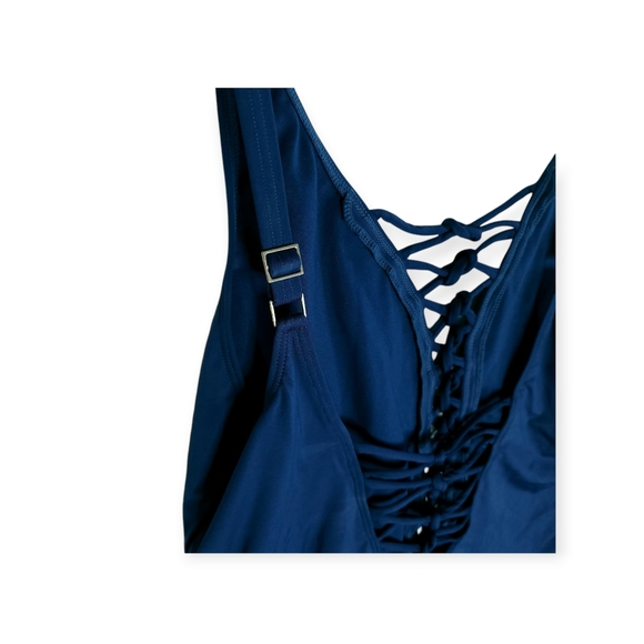 LILLY PULITZER ISLE LATTICE ONE PIECE SWIMSUIT OYSTER BAY NAVY SZ 16 - Picture 6 of 10